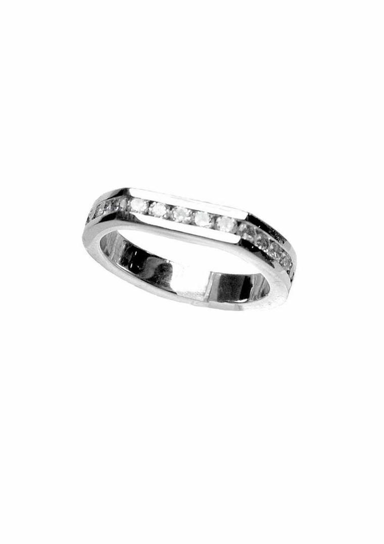 Anna Loucah ethical wedding band in Fairtrade white gold and diamonds, from the new Stellar collection.